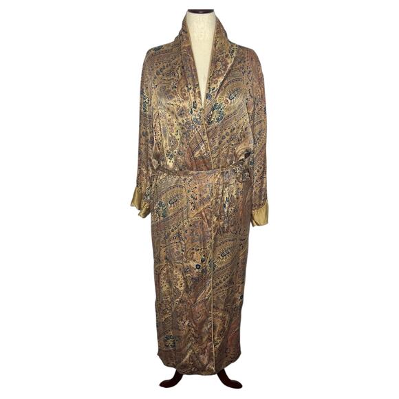 Victoria's Secret Other - Vintage VICTORIA'S SECRET 90s Robe S Brown Paisley Floral Belted 100% Silk Satin